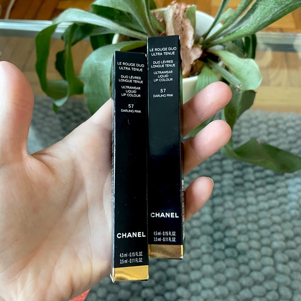 Two Chanel Le Rouge Duo lipsticks in shade 57 “Darling Pink”